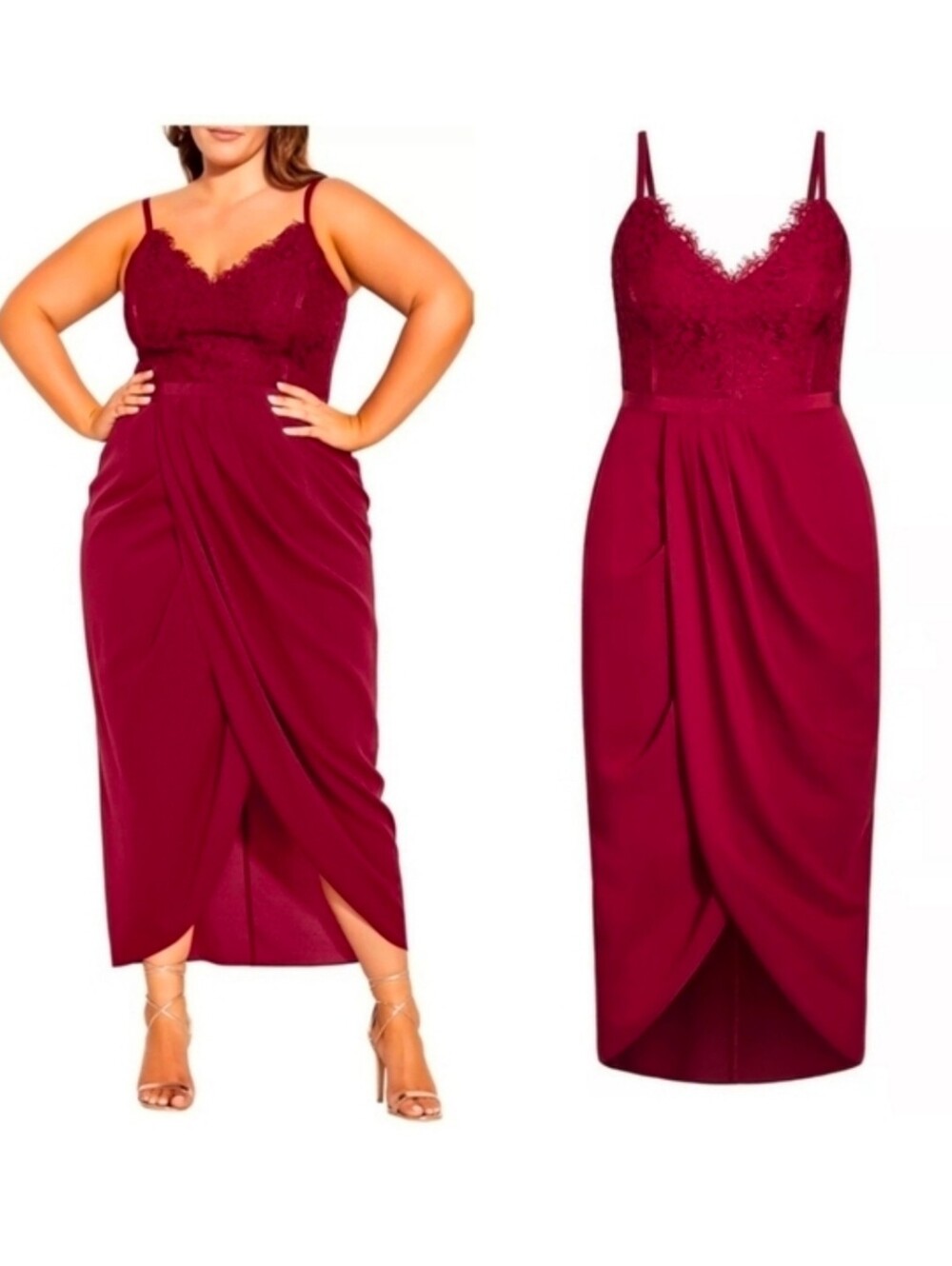 City Chic Lace Touch Dress Red